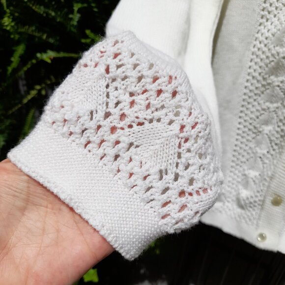 Vintage 60s Cardigan Sweater White Large 43" Bust Moonglow Buttons - Picture 4 of 12